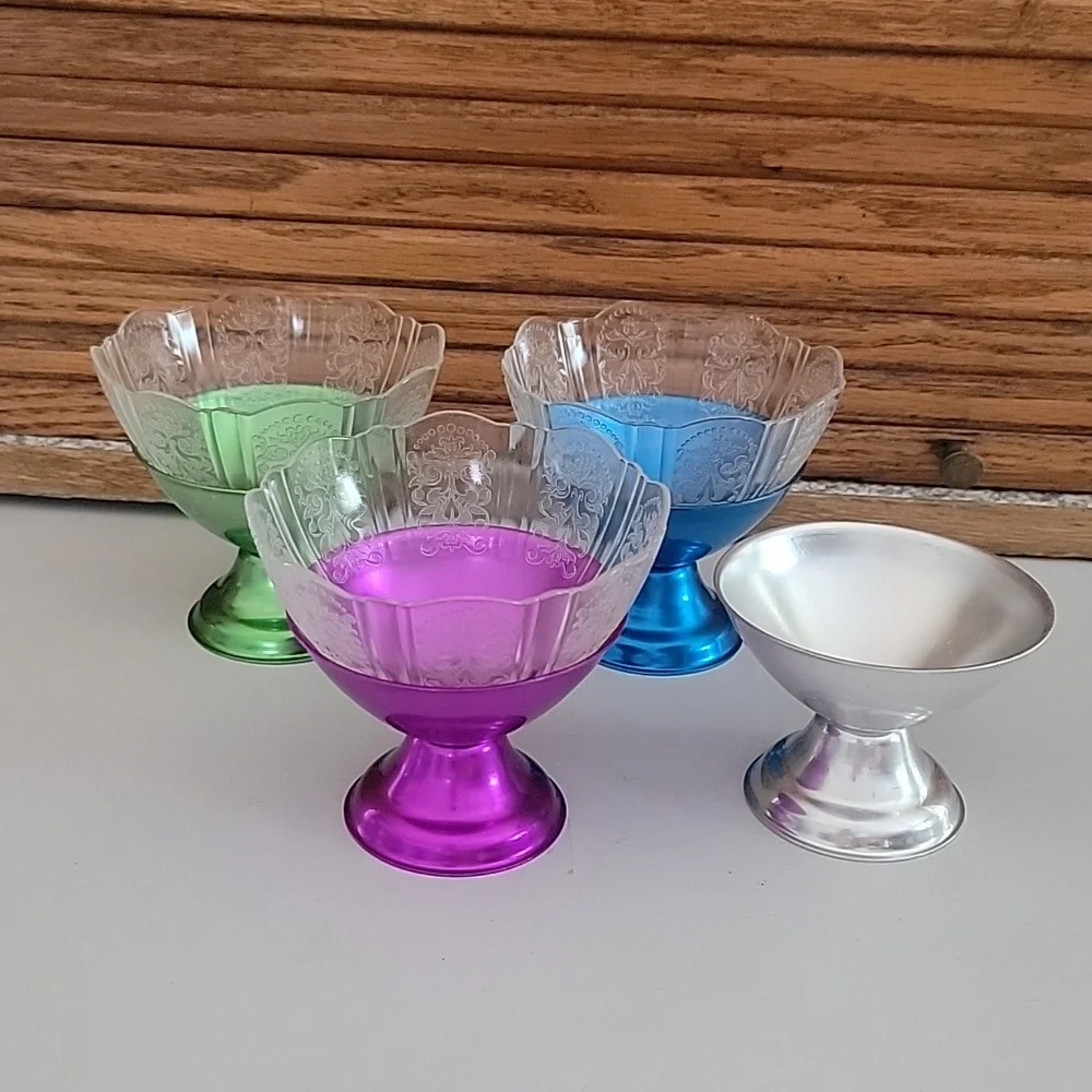 Vintage Heller Hostess-Ware Colorama Anodized Aluminum Sherbet depression